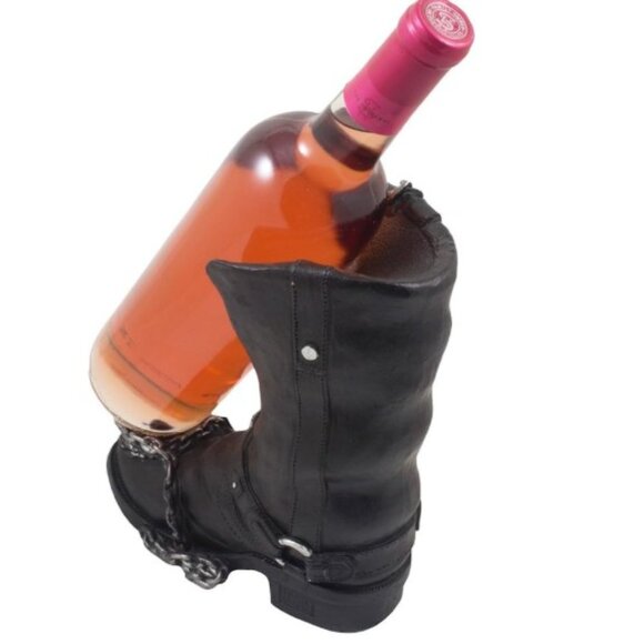 2015 DWK Wine Bottle Holder Moto Boot Born to Ride Chain Winged Skull - Picture 4 of 4